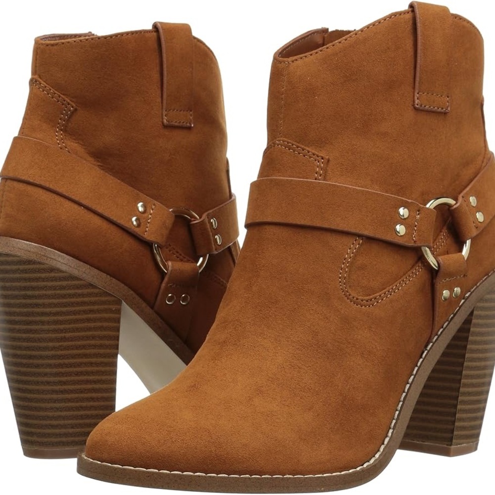 CALLISTO FANCYE WESTERN HARNESS ANKLE BOOTS COGNAC NWT